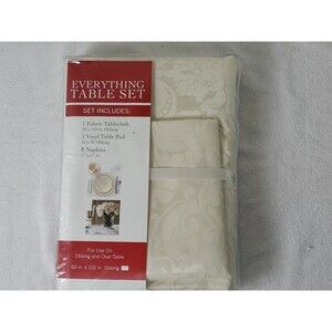 Town &‎ Country Everything Table Set Ivory Floral 60"x102" Oblong 8 Napkins